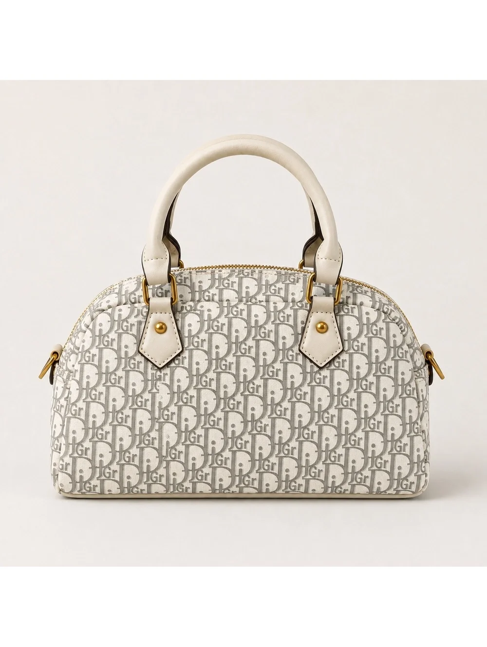 Monogram Boston Satchel Bag with Adjustable Crossbody Strap Gold Studded